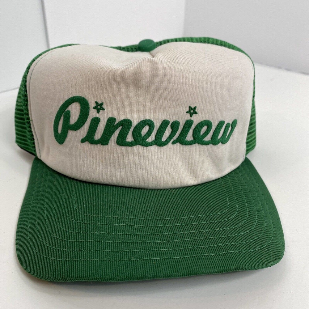 VTG Pineview Green White Hat Snapback Cap 90s USA Mens New Era Made in USA